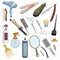 Set of tools for hairdresser. Collection of accessories for a beauty salon. Vector illustration of hair cutting tools.