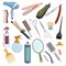 Set of tools for hairdresser. Collection of accessories for a beauty salon. Vector illustration of hair cutting tools.