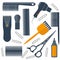 Set tools for hairdresser hair, scissors