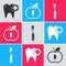 Set Tooth, Apple and Toothbrush icon. Vector