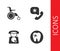 Set Tooth with caries, Wheelchair for disabled person, Emergency call 911 and icon. Vector