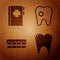 Set Tooth, Clipboard with dental card, Teeth with braces and Tooth with caries on wooden background. Vector
