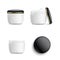 Set of top and side view of cosmetic jars vector illustration mockup isolated.