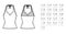 Set of tops halterneck, shirts, tanks, blouses technical fashion illustration with fitted oversized, tunic crop length