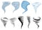 Set of tornadoes. Collection of stylized tornadoes. Vector illustration of a weather cataclysm. Hurricane.