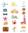 Set of tourism objects and accessories. Travel theme icons