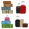 A set of tourist suitcases. Different options for tourist suitcases. A large set of tourist suitcases. Vector illustration