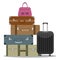 A set of tourist suitcases. Different options for tourist suitcases. A large set of tourist suitcases. Vector illustration