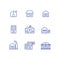 Set town builing icon collection. Bank, house, garage, shop, gas station, school, hopital, factory, and office icon