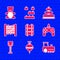 Set Toy railway, Whirligig toy, train, Gamepad, Shovel, Abacus, Pyramid and Teddy bear plush icon. Vector