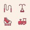 Set Toy train, Jump rope, Street light and Roller skate icon. Vector