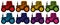 Set of tractors in eight different colors