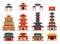 Set of traditional buildings in Asian style. Ancient temples, pagodas, shrines, residential buildings. Vector