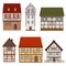 Set of traditional facades of a half-timbered medieval houses on