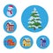 Set of traditional houses and christmas related icons