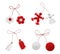Set with traditional martenitsi in different shapes on white background. Symbol of first spring day Martisor celebration