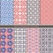 Set of traditional oriental, Indian seamless patterns. Set ethnic Seamless ornament in pink, blue, brown. Decorative ornament back