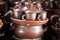 A set of traditional tea pot pottery handmade sale at store with stack