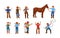 Set of traditional Wild West characters. Vintage western habitant cowboy, sheriff, couple, horse