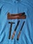 Set of traditional woodworking - carpenter tools - painted on blut t-shirt