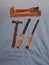 Set of traditional woodworking - carpenter tools - painted on fabric