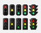 Set of traffic light. Stoplight sign. Traffic lights with all three colors. Symbol regulate movement safety and warning.