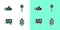 Set Traffic light, Submarine, Rv Camping trailer and Road traffic signpost icon. Vector