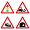 Set of traffic signs. Traffic lights, gravel road, traffic jam, tunnel symbols.