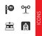 Set Train in railway tunnel, Cafe and restaurant location, Railway station and traffic light icon. Vector
