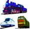 Set of trains vector illustration. Steam train, speed express and locomotive.