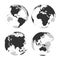 Set of transparent Earth globes with grey land silhouette map. Vector illustration