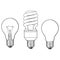 Set of transparent, opaque, glowing and energy saving light bulb