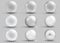 Set of transparent and opaque gray spheres with shadows
