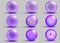 Set of transparent and opaque purple spheres with shadows