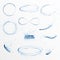 Set of transparent water splashes, circles, whirlpools, drops and crown from falling into the water in light blue colors,