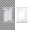 Set of transparent and white foil bag packaging for food, snack, coffee, cocoa, sweets, crackers, nuts, chips. Vector