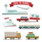 Set of Transportation - Airplane, Train, Ship, Car, Truck and Van