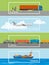 Set of transportation banners. Logistics and delivery concept illustration. Air, trucks, railway and ship transport