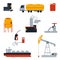 Set of transportation, equipment and factory tools involved in oil production