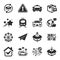 Set of Transportation icons, such as Cancel flight, Parking, Taxi symbols. Get box, Vip parcel, Train signs. Vector