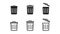 Set of trash bin icons in outline and bold design. Garbage rubbish sign. Recycling basket container. Utilization bucket in simple