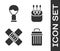 Set Trash can, Shaving brush, Crossed bandage plaster and Cotton swab for ears icon. Vector