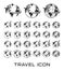 Set of Travel icons with airplane fly around the earth