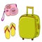 Set of travel illustrations: pink small camera