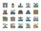 Set of Travel Locations Landmark Flat Color Line Icons. Egypt, Italy and more.