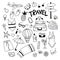 Set of travel objekts in doodle style. Hand drawn trip elements. Black and white vector clipart