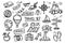 Set travel outline doodle signs. Tourism and summer adventure icons. Clip art travelling elements