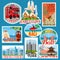 Set of travel stickers. Countries of Asia, Europe and Africa