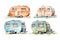 Set of Travel Trailer Caravans with different decorations. Objects on light background