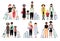 Set of traveling families and couples. Different fashionable people with luggage, children. Colorful vector collection